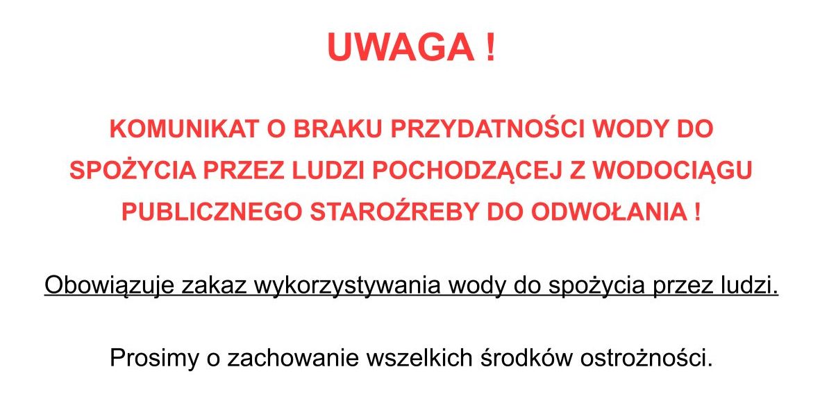 Komunikat o braku przydatności wody do spożycia przez ludzi