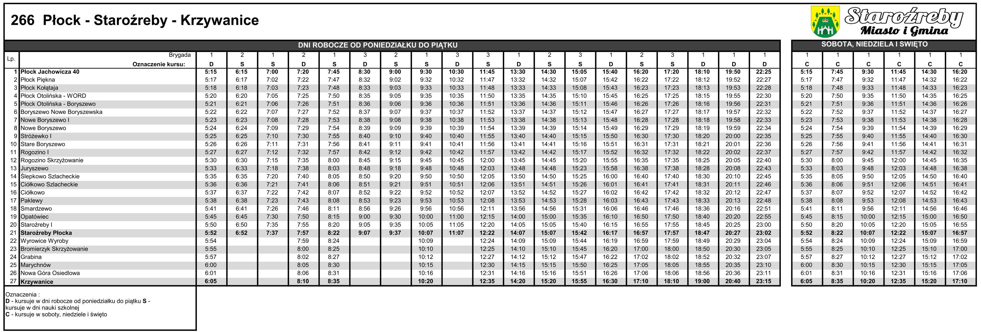 Rozkład jazdy autobus&oacute;w Płock - Krzywanice